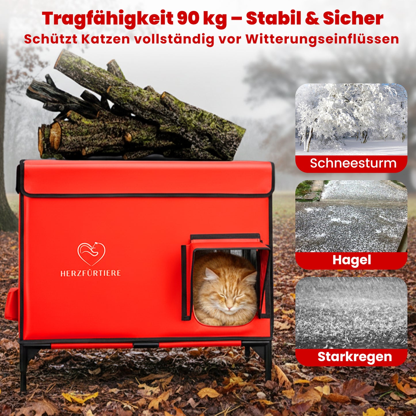 Beheiztes Katzenhaus „Kuschel-Oase Südwind“ – Warm, sicher & wetterfest | Rot