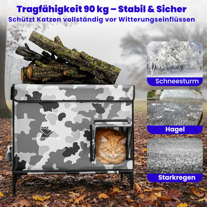 Beheiztes Katzenhaus „Kuschel-Oase Südwind“ – Warm, sicher & wetterfest | Camo