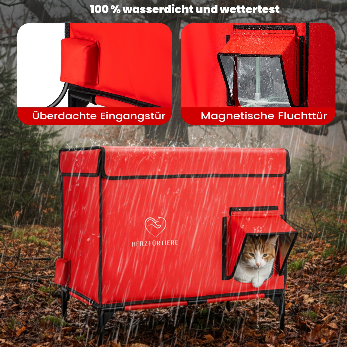 Beheiztes Katzenhaus „Kuschel-Oase Südwind“ – Warm, sicher & wetterfest | Rot