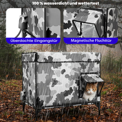 Beheiztes Katzenhaus „Kuschel-Oase Südwind“ – Warm, sicher & wetterfest | Camo
