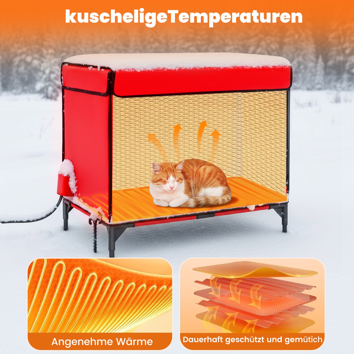 Beheiztes Katzenhaus „Kuschel-Oase Südwind“ – Warm, sicher & wetterfest | Rot