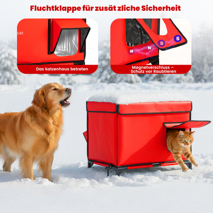 Beheiztes Katzenhaus „Kuschel-Oase Südwind“ – Warm, sicher & wetterfest | Rot