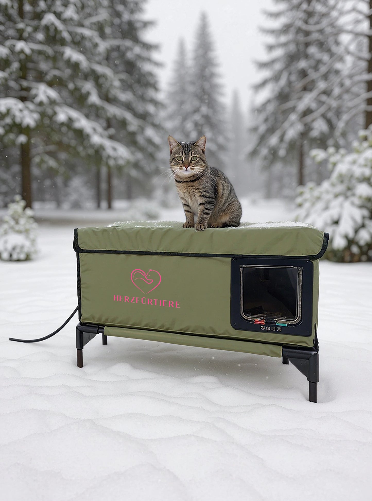 „Nordwind“ Beheiztes Outdoor-Katzenhaus Camouflage | Groß