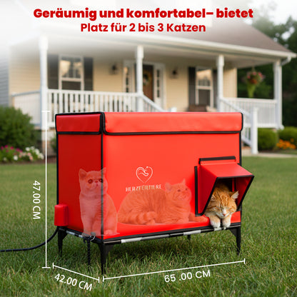 Beheiztes Katzenhaus „Kuschel-Oase Südwind“ – Warm, sicher & wetterfest | Rot