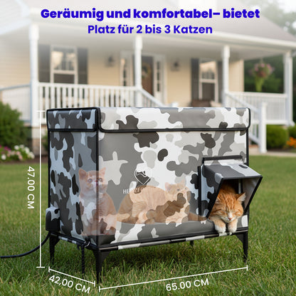 Beheiztes Katzenhaus „Kuschel-Oase Südwind“ – Warm, sicher & wetterfest | Camo