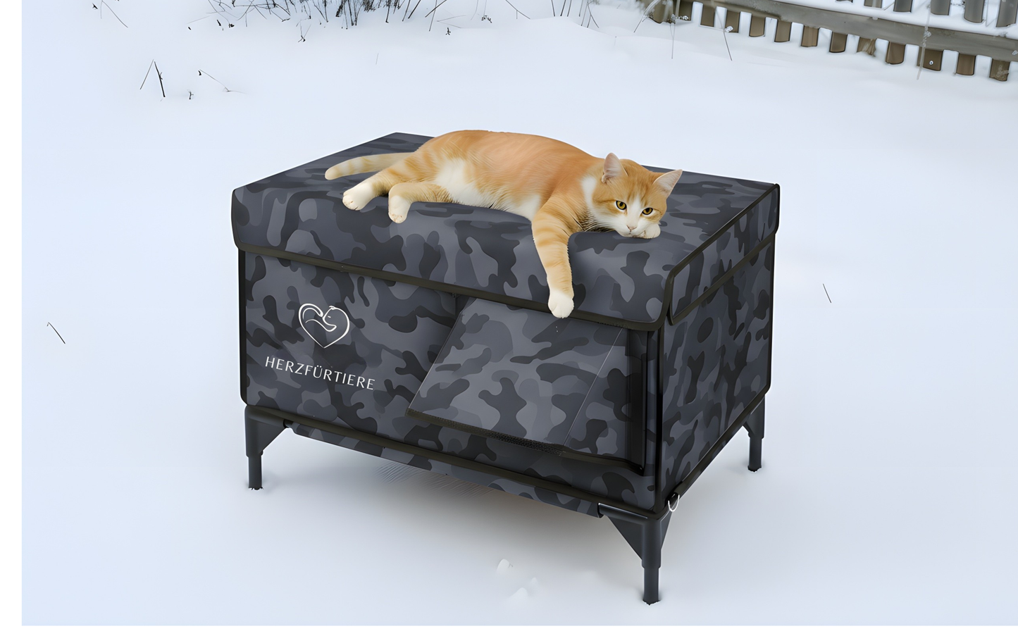 Beheiztes Katzenhaus „Kuschel-Oase Südwind“ – Warm, sicher & wetterfest | Camo