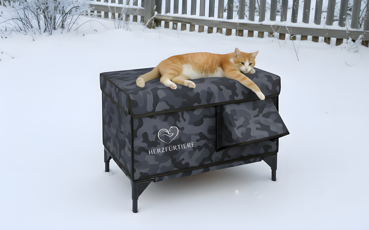 Beheiztes Katzenhaus „Kuschel-Oase Südwind“ – Warm, sicher & wetterfest | Camo