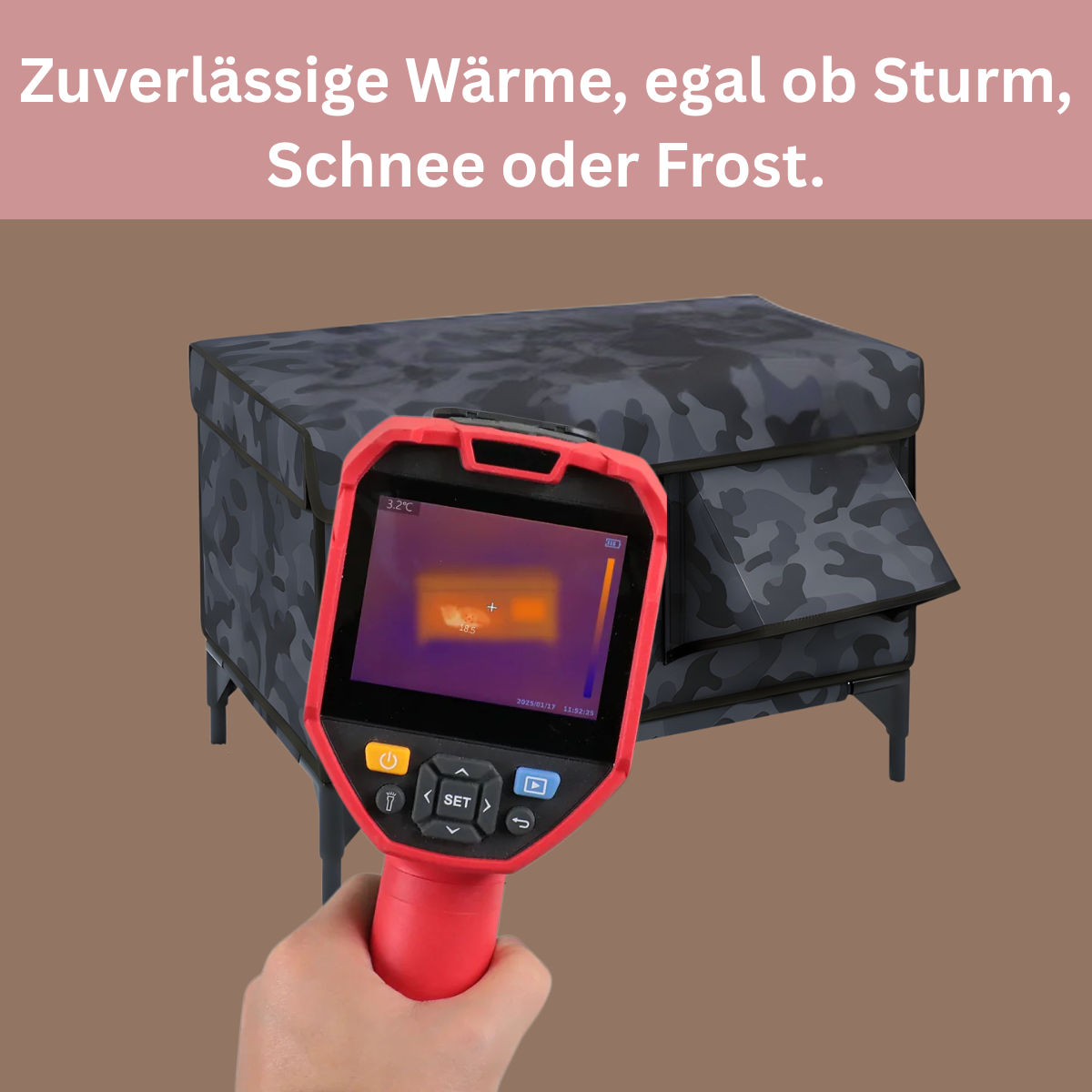 Beheiztes Katzenhaus „Kuschel-Oase Südwind“ – Warm, sicher & wetterfest | Camo