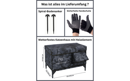 Beheiztes Katzenhaus „Kuschel-Oase Südwind“ – Warm, sicher & wetterfest | Camo